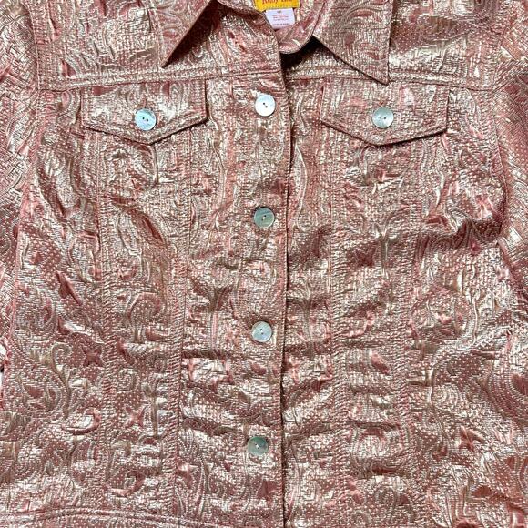 Ruby Rd. Pink And Gold Shiny Casual Jacket 12 - Picture 4 of 5